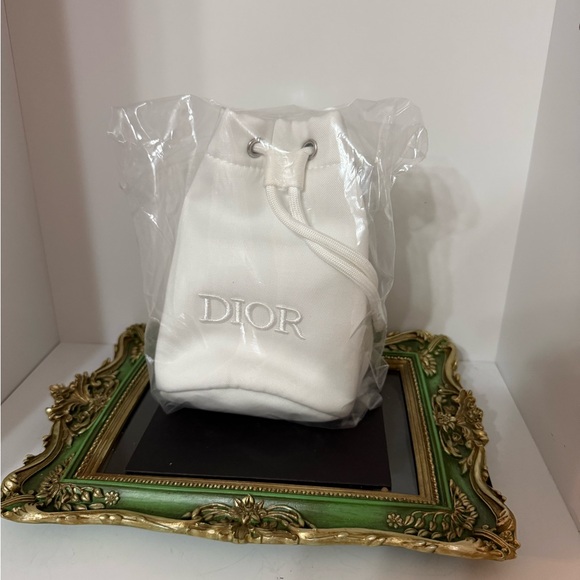 Dior White Embroidered Drawstring Pouch Bag - Picture 2 of 3